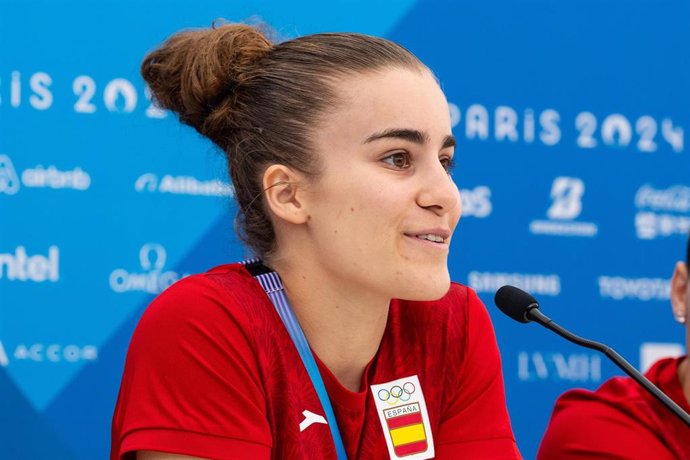 La boxeadora española Laura Fuertes, durante una rueda de prensa desde la Villa Olímpica en París.