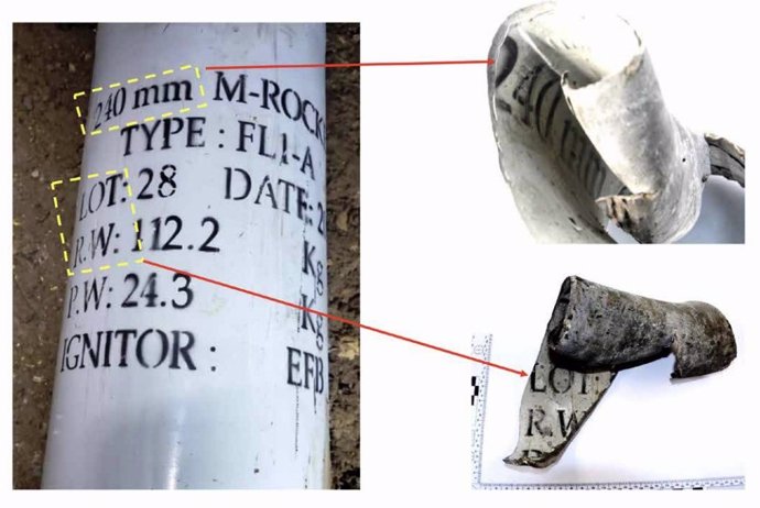 Comparativa entre los restos del proyectil de Majdal Shams y un proyectil Falaq-1 iraní