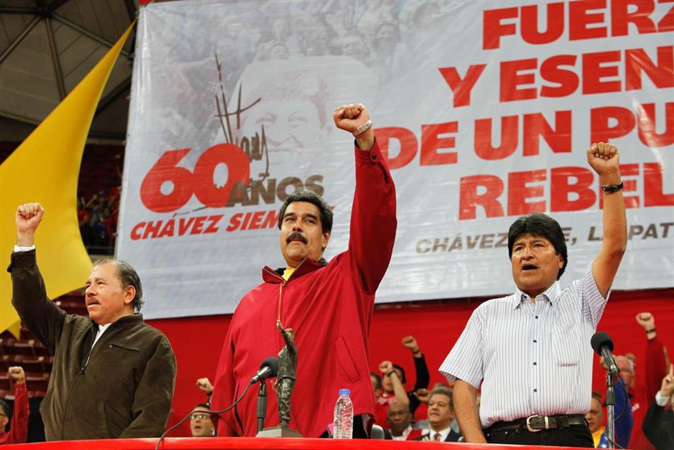 Archivo - CARACAS, July 29, 2014  Venezuelan President Nicolas Maduro (C), Nicaraguan President Daniel Ortega (L) and Bolivian President Evo Morales (R)  participate in the solidarity act with the Bolivarian Revolution and commemoration of the 60th birt