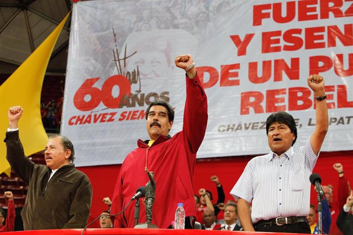 Archivo - CARACAS, July 29, 2014  Venezuelan President Nicolas Maduro (C), Nicaraguan President Daniel Ortega (L) and Bolivian President Evo Morales (R)  participate in the solidarity act with the Bolivarian Revolution and commemoration of the 60th birthd