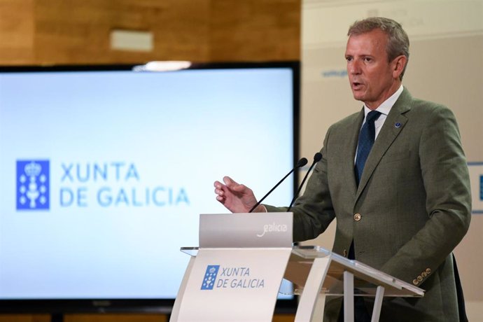 El presidente de la Xunta, Alfonso Rueda, en la rueda de prensa posterior a la reunión del Consello