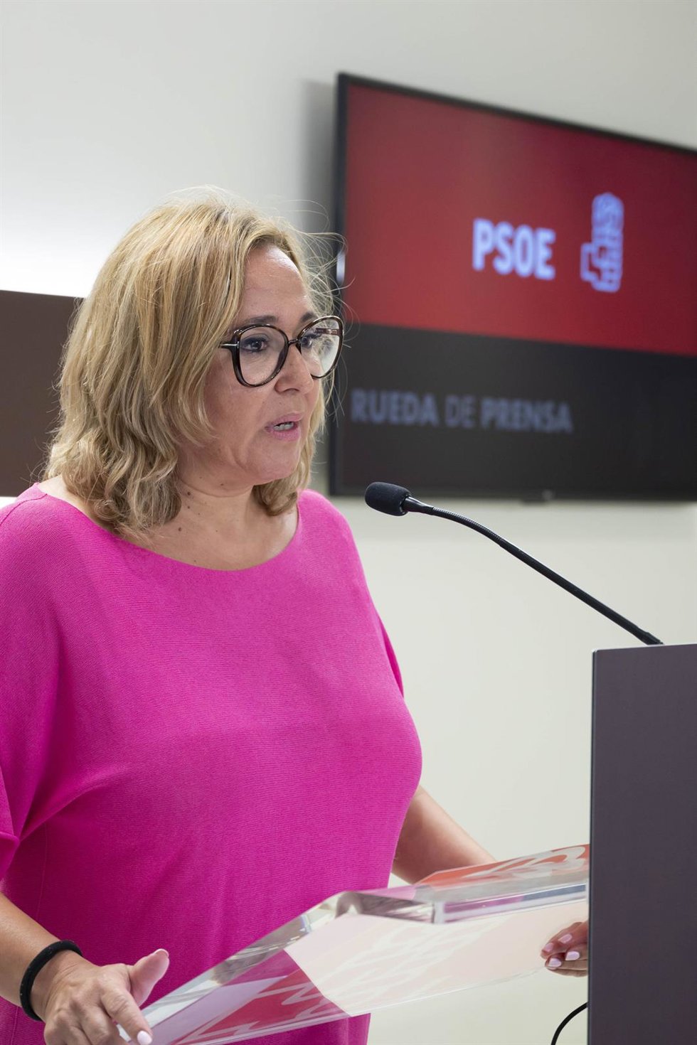La portavoz del PSOE en las Cortes de Aragón, Mayte Pérez, en rueda de prensa.