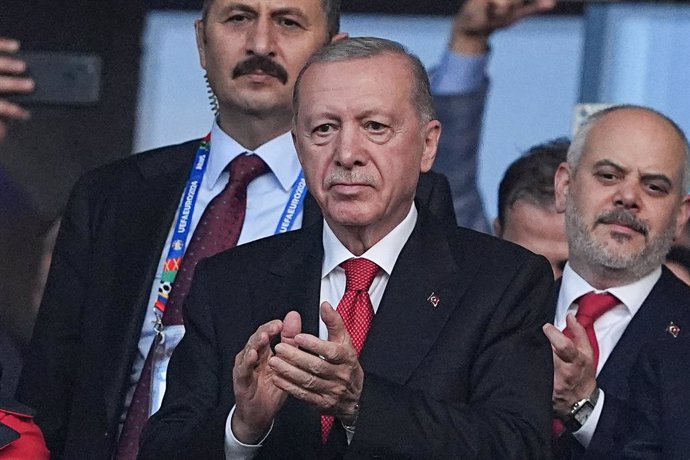 July 6, 2024, Berlin, Germany: Recep Tayyip Erdogan of Turkiye seen during the UEFA EURO 2024  match between Netherlands and Turkiye at Olimpiastadion. Final score: Full time, Netherlands 2:1 Turkiye