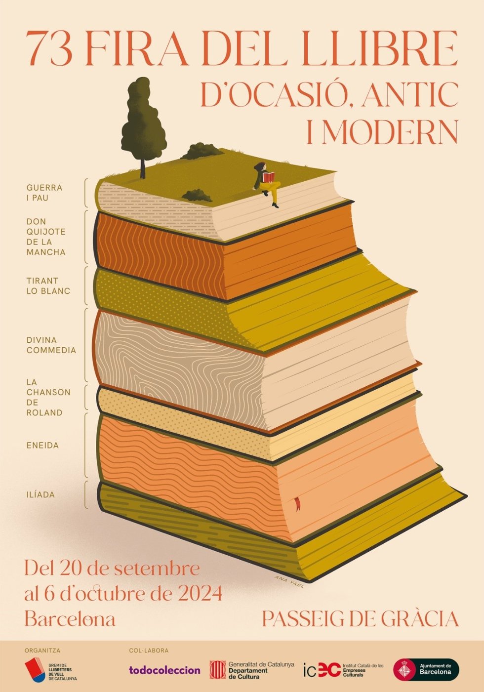 Cartel del 73 Fira del Llibre d'Ocasió Antic i Modern de Barcelona, obra de Ana Yael
