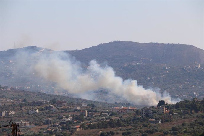 KAFR KILA (LEBANON), July 29, 2024  -- Smoke rises from Israeli shelling targeting Kafr Kila, Lebanon, on July 29, 2024. One person was killed and six others injured on Monday in Israeli airstrikes on southern Lebanon, according to Lebanese media and mili