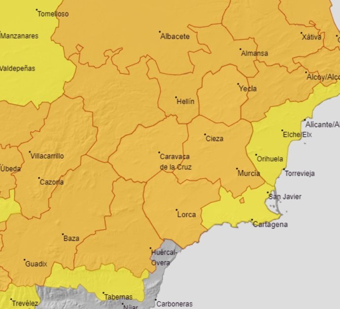 Archivo - Nivel naranja por altas temperaturas este miércoles en la Región de Murcia