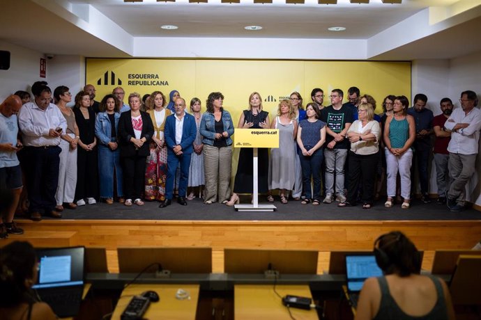 La portavoz de ERC, Raquel Sans, durante una rueda de prensa, en la sede de ERC, a 29 de julio de 2024, en Barcelona, Catalunya (España). La ejecutiva de ERC ha avalado este lunes, 29 de julio, el preacuerdo con el PSC para investir como presidente de la 