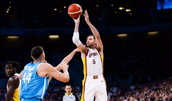 El jugdor de la selección española de baloncesto Rudy Fernández, ante Grecia en Paris 2024.