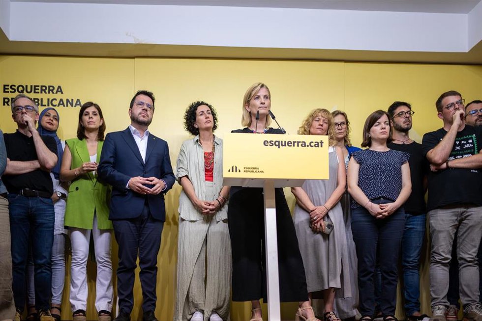 La portavoz de ERC, Raquel Sans, durante una rueda de prensa, en la sede de ERC, a 29 de julio de 2024, en Barcelona, Catalunya (España). La ejecutiva de ERC ha avalado este lunes, 29 de julio, el preacuerdo con el PSC para investir como presidente de l