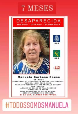 Archivo - Manuela Barbosa, desaparecida el 13 de julio de 2021 en Arcade, Soutomaior (Pontevedra).