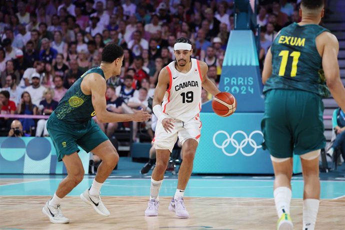 Andrew Nembhard of Canada, Basketball, Men's Group Phase - Group A between Canada and Australia during the Olympic Games Paris 2024 on 30 July 2024 at Pierre Mauroy Stadium in Villeneuve-d'Ascq near Lille, France - Photo Laurent Sanson / Panoramic / DPPI 