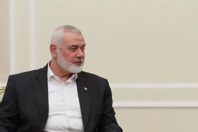 July 30, 2024, Tehran, Iran: Iran's new President (unseen) meets Hamas chief ISMAEIL HANIYEH in a meeting in Tehran.