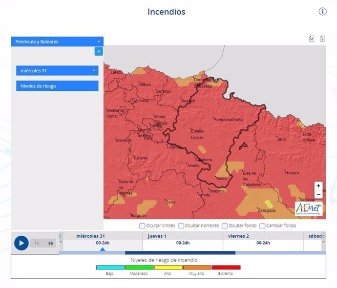 Riesgo de incendios en Navarra.