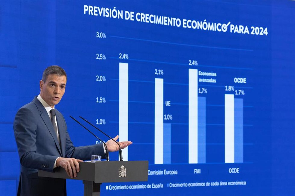 El presidente del Gobierno, Pedro Sánchez, comparece para hacer balance del curso político, en el Complejo de la Moncloa, a 31 de julio de 2024, en Madrid (España). Sánchez ha hecho el balance habitual antes del paréntesis veraniego, una práctica que se