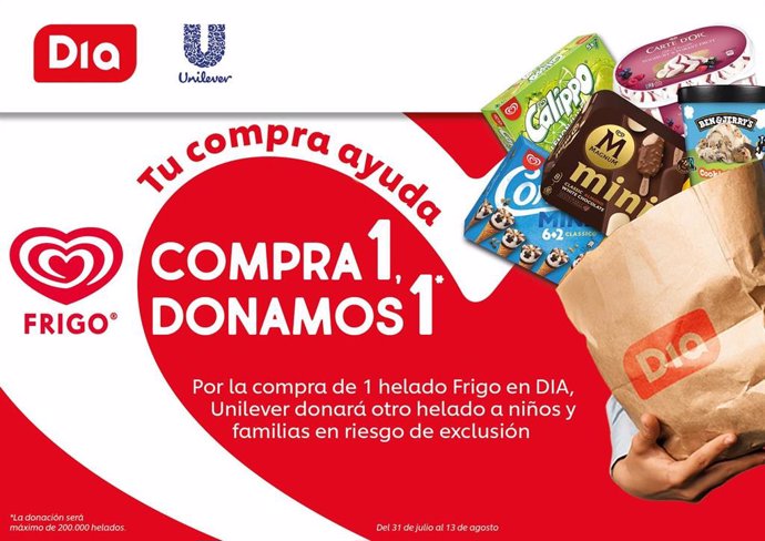 Unilever y Dia repartirán 200.000 helados este verano a familias en riesgo de exclusión social