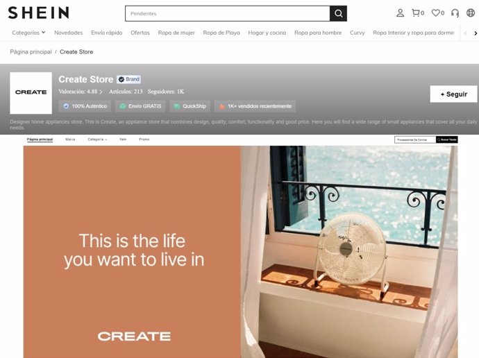 Create en la plataforma de Shein