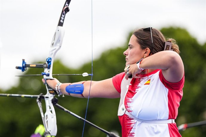 Elia Canales (ESP) competes in Archery at Invalides during the Paris 2024 Olympics Games on July 25, 2024 in Paris, France.