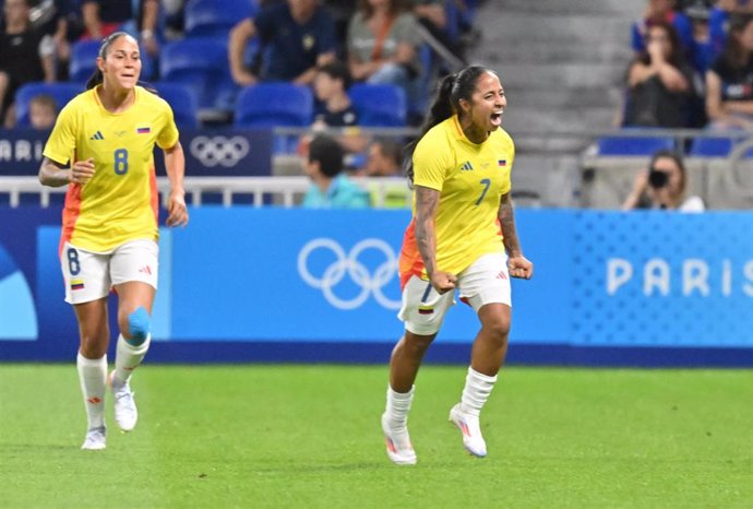 Manuela Pavi (Colombia) celebrates her goal, Football, Women's Group A between France and Colombia during the Olympic Games Paris 2024 on 25 July 2024 at Groupama stadium in Decines-Charpieu near Lyon, France - Photo Frederic Chambert / Panoramic / DPPI M