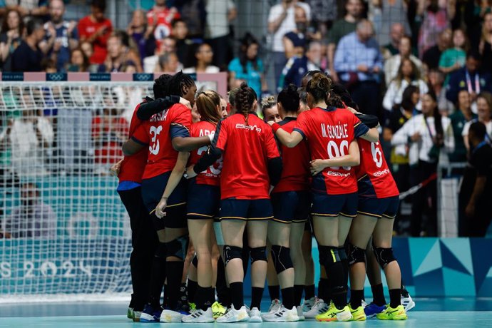 Formation of Spain during the Women's Preliminary Round Group B, handball match played between Spain and Brazil at South Paris Arena 6 during the Paris 2024 Olympics Games on July 25, 2024 in Paris, France.