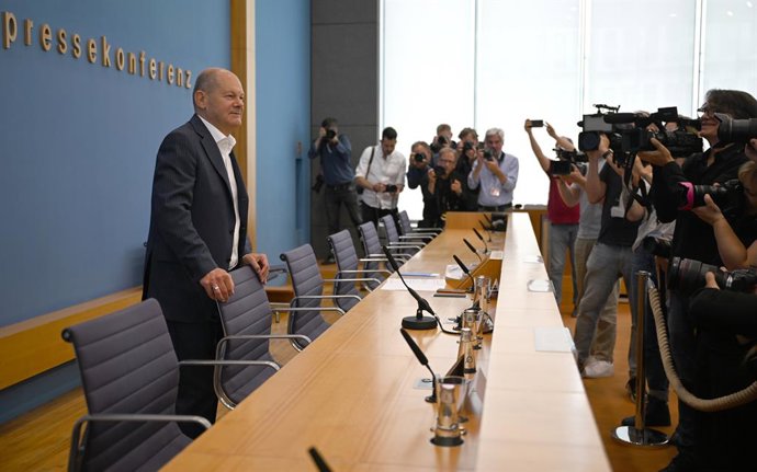 24 July 2024, Berlin: German Chancellor Olaf Scholz holds his summer press conference to comment on current domestic and foreign policy issues. Photo: Bernd von Jutrczenka/dpa
