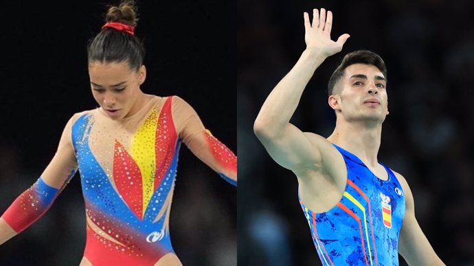 Los gimnastas españoles Noemí Romero y David Vega, en Paris 2024.