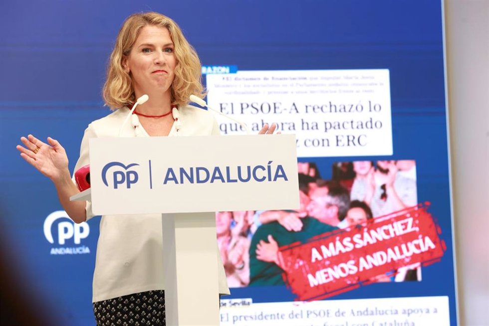 La vicesecretaria de Política Municipal del PP-A, Ana Mestre, este viernes en rueda de prensa.