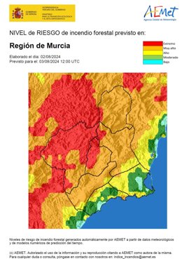 El nivel de riesgo por incendio forestal para este sábado es muy alto