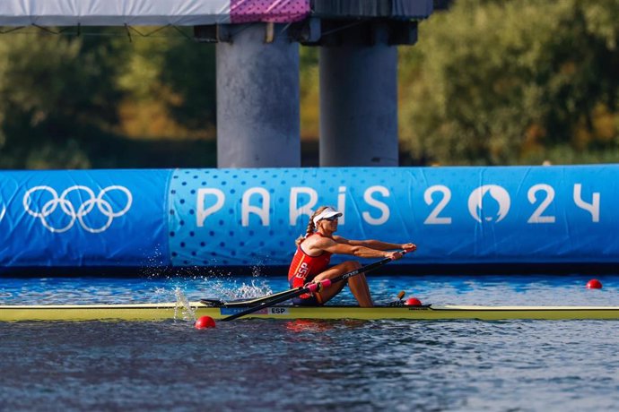 Virginia Diaz Rivas of Spain competes in the Rowing Women's Single Sculls Semifinal A/B at Vaires-Sur-Marne Nautical Stadium during the Olympic Games Paris 2024 on August 01, 2024 in Paris, France.