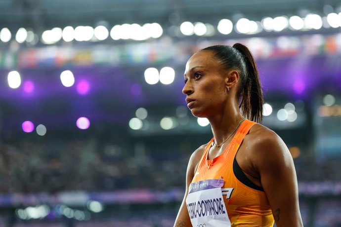 Ana Peleteiro-Compaore of Spain looks on during the Women's Triple Jump Final of the Athletics at Stade de France during the Paris 2024 Olympics Games on August 3, 2024 in Paris, France.