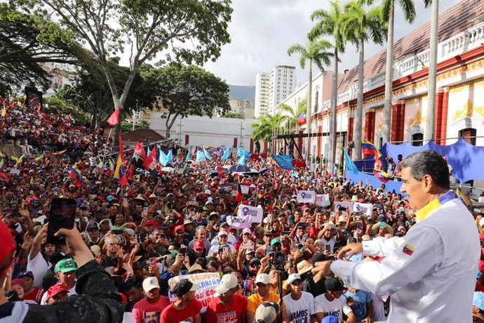 El presidente de Venezuela, Nicolás Maduro, durante la manifestación de apoyo del 3 de agosto frente al Palacio de Miraflores, en Caracas