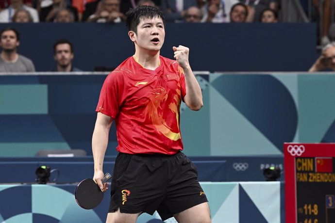 Felix Lebrun (FRA) vs Zhendong Fan (CHN), Table Tennis, Men's Singles Semifinal during the Olympic Games Paris 2024 on 2 August 2024 at South Paris Arena in Paris, France - Photo Michael Baucher / Panoramic / DPPI Media