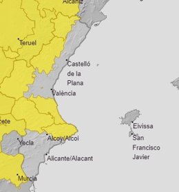 Avisos amarillos activos en la Comunitat Valenciana este lunes, 5 de agosto
