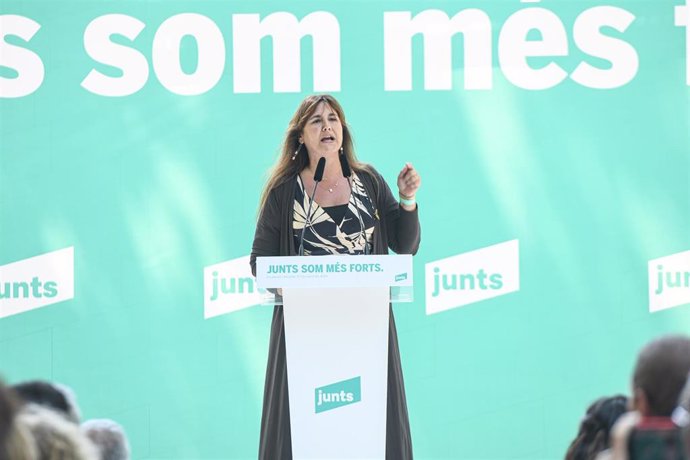 Archivo - La presidenta de Junts, Laura Borràs, interviene durante el acto de celebración del cuarto aniversario de la fundación de Junts, a 27 de julio de 2024, en Amélie-les-Bains-Palalda (Francia)