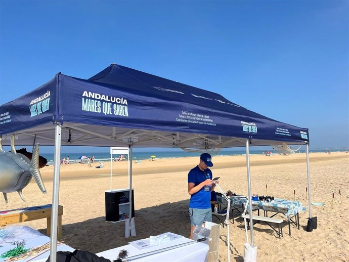 La campaña 'Andalucía Mares que Saben' de la Junta de Andalucía en la playa de Conil.