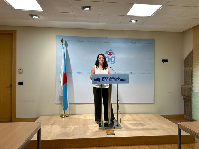 La diputada del BNG, Sonia Vidal Gallego, en la comparencia ante los medios de comunicación.