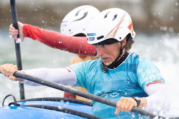 La piragüista española Maialen Chourraut en la disciplina de kayak cross en los Juegos Olímpicos de Paris 2024