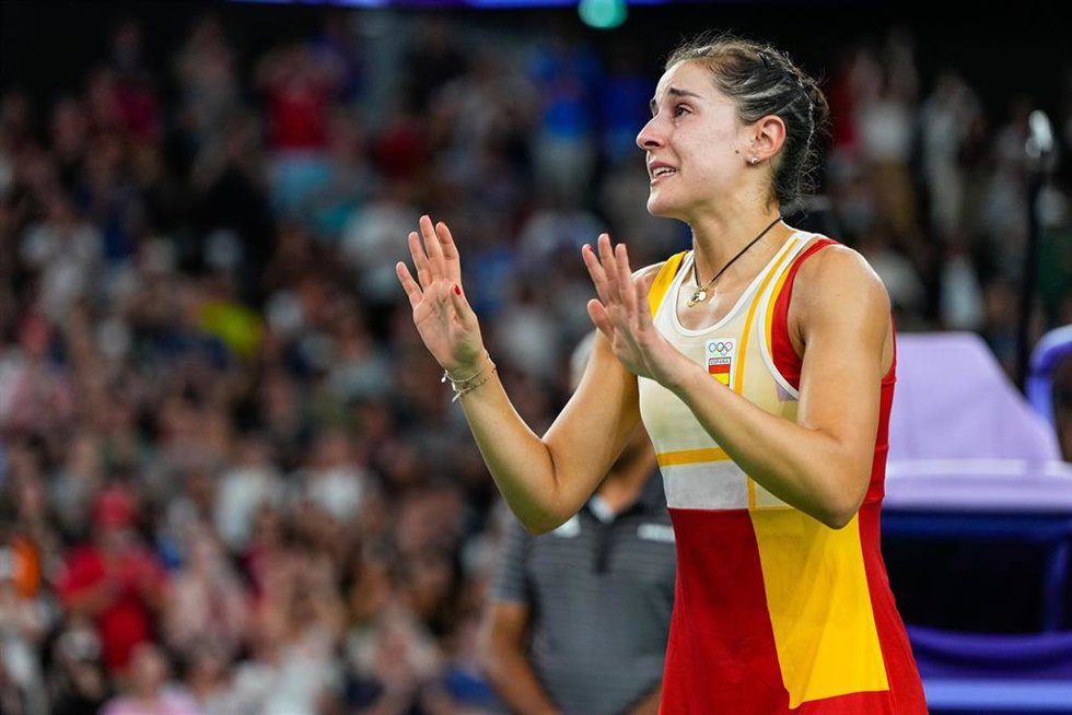 La jugadora española de bádminton Carolina Marín, en los Juegos de París.