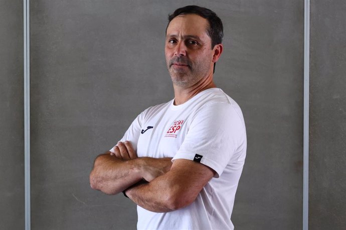 Alain Goikoetxea pose for a photo during the Media Day of the Spanish Skateboarding Team ahead of the Olympic Games at COE on July 18, 2024 in Madrid, Spain.