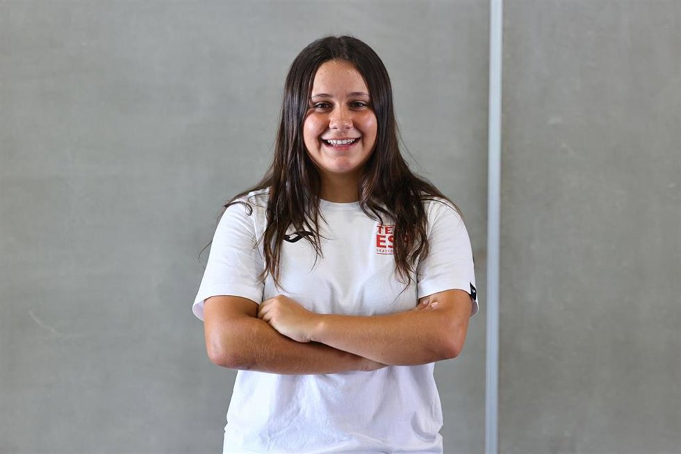 Julia Benedetti pose for a photo during the Media Day of the Spanish Skateboarding Team ahead of the Olympic Games at COE on July 18, 2024 in Madrid, Spain.