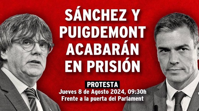 Cartel en el que Vox anima a concentrarse a las puertas del Parlamento de Cataluña.