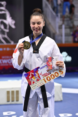 Archivo - Podium -49 Kg, Daniela Paola SOUZA (MEX) Bronze medal at the World Taekwondo Roma Grand Prix 2022 on June 5, 2022 at Foro Italico, Nicola Pietrangeli Stadium in Rome, Italy.