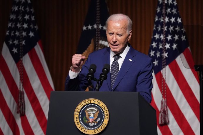 July 29, 2024, Austin, Texas, USA: U.S. President JOE BIDEN gives the keynote speech at the Lyndon  Baines Johnson Library in Austin on July 29, 2024, commemorating the 60th anniversary of LBJ's signing of the Civil Rights Act in 1964.  Biden warned of th