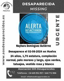 Alerta desactivada por SOS Desaparecidos.