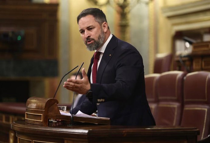 Archivo - El líder de Vox, Santiago Abascal, interviene en una sesión plenaria, en el Congreso de los Diputados, a 8 de junio de 2022, en Madrid (España).