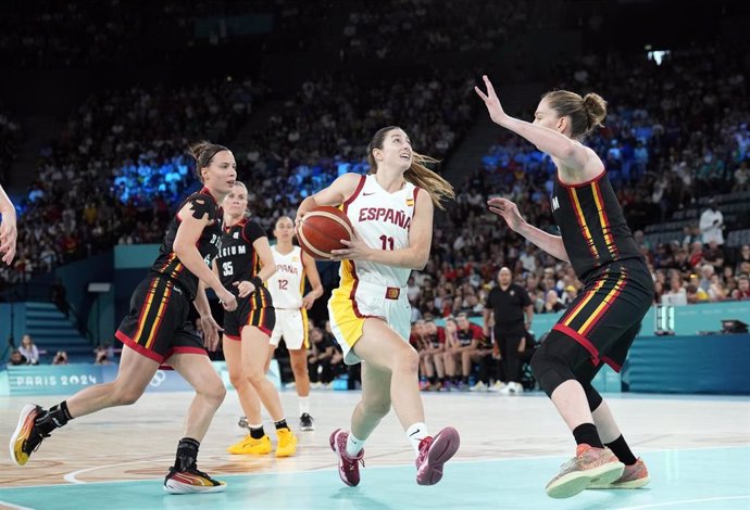 La selección española de baloncesto femenino contra Bélgica en cuartos de final de los Juegos Olímpicos de París