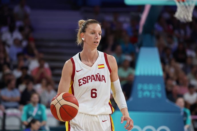 Laura Gil of Spain, Basketball, Women's Group Phase - Group A between Spain and China during the Olympic Games Paris 2024 on 28 July 2024 at Pierre Mauroy Stadium in Villeneuve-d'Ascq near Lille, France - Photo Laurent Sanson / Panoramic / DPPI Media