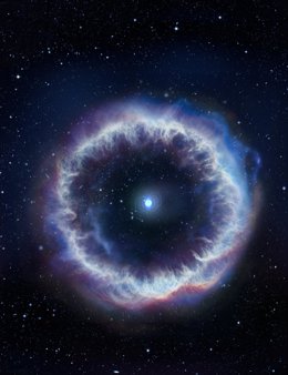 Representación artística de un magnetar rodeado por la nebulosa responsable de la emisión radio asociada a algunas ráfagas rápidas de radio