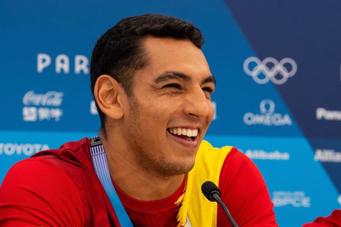 Ayoub Ghadfa (ESP) attends the Spain Media Day press conference ahead the Paris 24 Olympics Games at Olympic Village International Zone on July 24, 2024 in Paris, France.