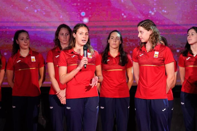 Alisa Ozhogina and Iris Tio during the presentation of Aquatics National Teams of RFEN for the Paris 24 Olympics Games at COE on July 17, 2024 in Madrid, Spain.