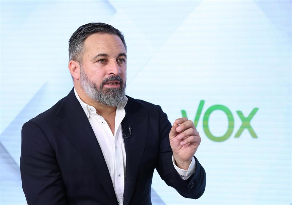 El líder de VOX, Santiago Abascal, durante una entrevista para Europa Press, en la sede de Vox, a 1 de agosto de 2024, en Madrid (España).